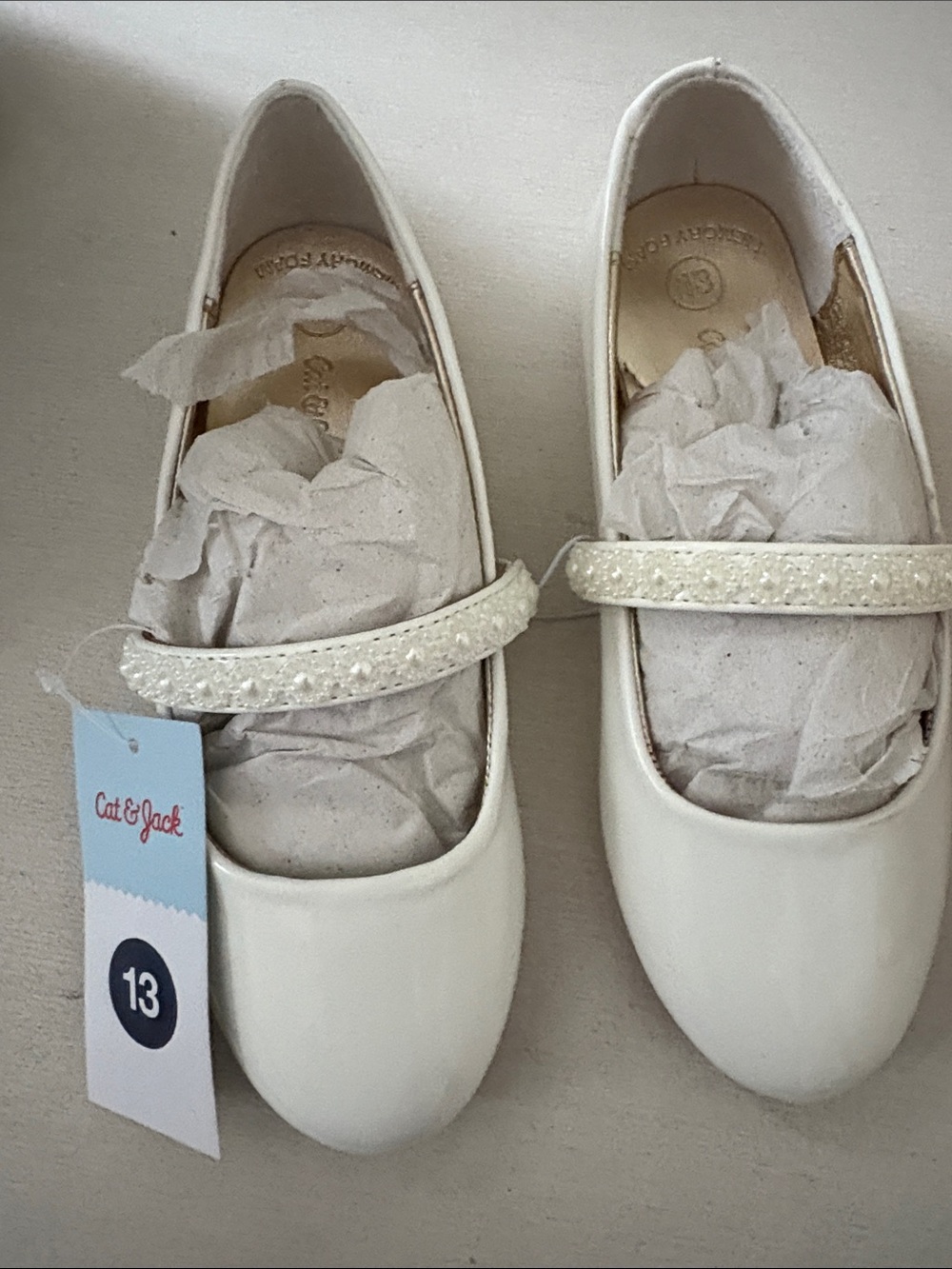 Cat & Jack White Glitter Strap Mary Jane Flats